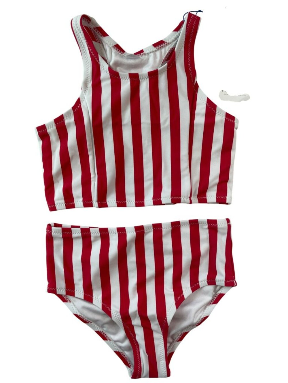 Prodoh Red & White Striped Two-Piece Swimsuit Fish Logo Size 5 NWT